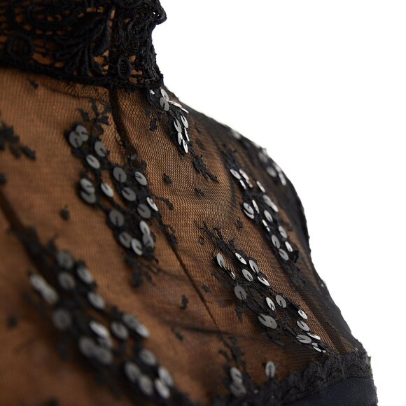 Vintage Jessica McClintock Black Lace Chiffon Dress 12 Gothic Formal Midi - Picture 9 of 9